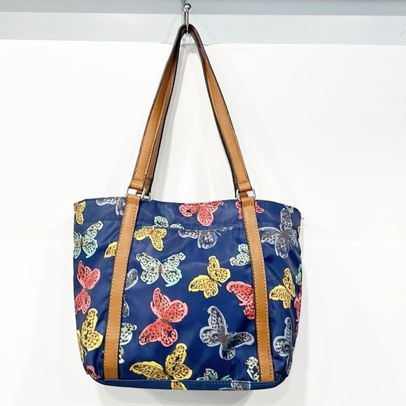 Franco Sarto handbag Navy butterfly print Water resistant Tote Bag Twist Clasp - Picture 3 of 12